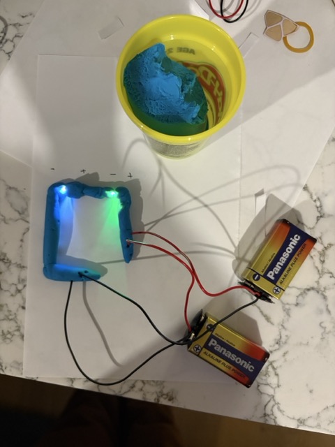 Used Play dough to create a series circuit as an experiment this time. The water and salt conteent in it make it a great conductor.