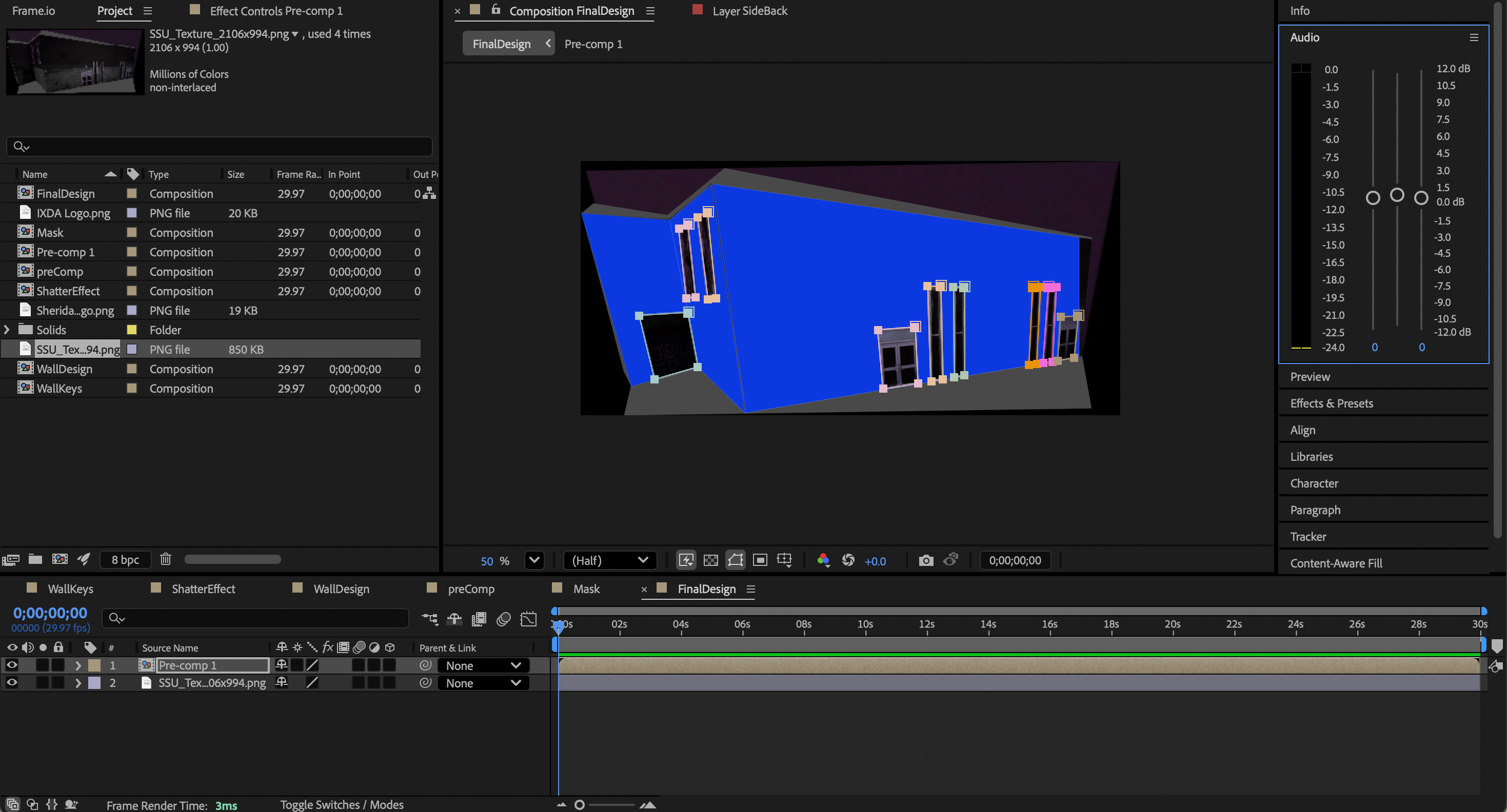 Mask-substracting the doors and windows from the shatter effect layer.